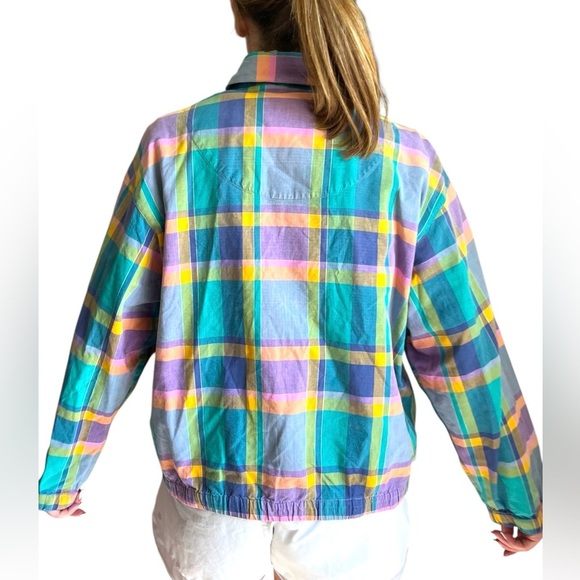 Allen Solly Vintage Madras Plaid Jacket, Petite L - Picture 11 of 12